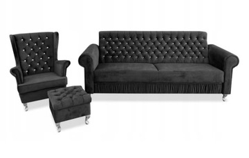 Zestaw Wypoczynkowy sofa rozkładana +fotel+ podnóżek