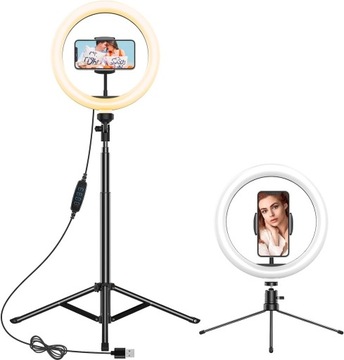 Anozer 25cm LED pierścień światła Selfie wysoki statyw z 3 wysokościami