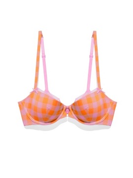SAVAGEX BIUSTONOSZ RÓŻOWO POMARAŃCZOWY W KRATKĘ PUSH UP BALKONETKA 32C 70C