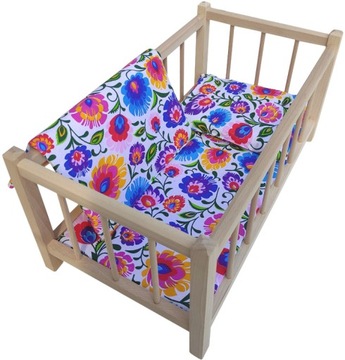 Деревянная КРОВАТЬ для кукол - ПОСТЕЛЬНОЕ ИЗДЕЛИЕ 3 ЭЛЕМЕНТА