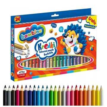 KREDKI OŁÓWKOWE JUMBO 24 KOLORY GRUBE BAMBINO