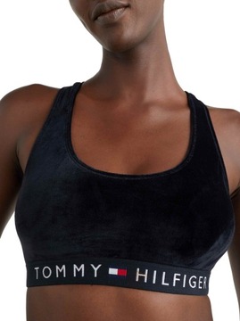 Biustonosz czarny sportowy Tommy Hilfiger UNLINED BRALETTE VELOUR r. L