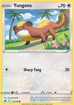 Karty Pokemon (CRZ 117) Yungoos (R)