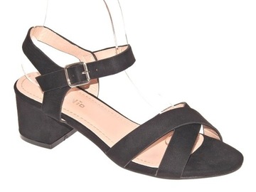 Sandały na niskim słupku zamszowe 8105 Black r.36