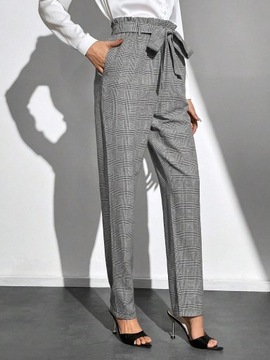 SHEIN Tall szare spodnie w kratę typu paperbag w kratę S