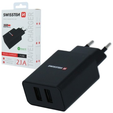 Двойной блок питания для дорожного зарядного устройства, 2 порта USB 2.1A SMART IC SWISSTEN