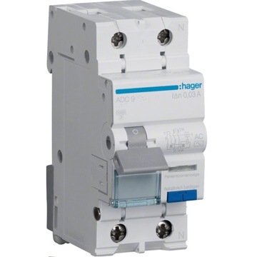 Hager Wyłącznik różnicowoprądowy 1P+N B20A ADC920D