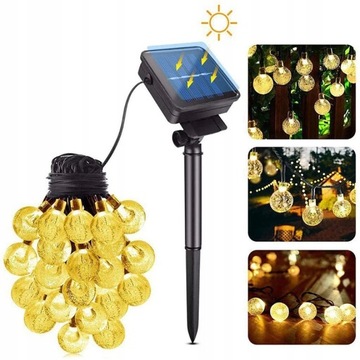 СОЛНЕЧНЫЕ САДОВЫЕ ЛАМПЫ GIRLANDA 50LED, 9м ТЕПЛЫЕ
