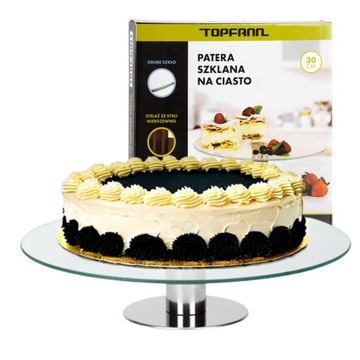 PATERA SZKLANA OBROTOWA NA CIASTO OWOCE 11CM SREBRNA TALERZ OKRĄGŁY 30CM