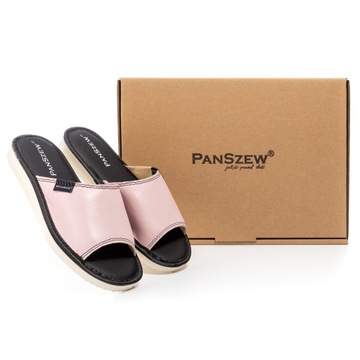 PanSzew PASTELOWE Kapcie Damskie SKÓRZANE Odkryte Pantofle PREMIUM 36-41