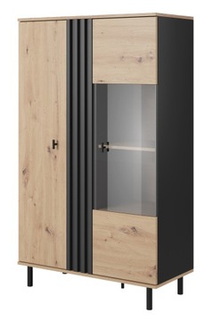 Witryna 90 dąb artisan+czarny antracyt lamele MADS