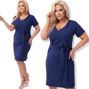 ELEGANCKA KLASYCZNA SUKIENKA Z PASKIEM PREMIUM PL PLUS SIZE GRANAT 3XL 46
