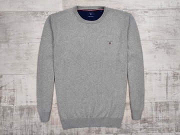 GANT CONTRAST PÁNSKY BAVLNENÝ SVETER CREW NECK SIVÁ veľ. XL