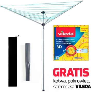 SUSZARKA OGRODOWA pranie bieliznę PROMIS 40m 182cm KOTWA POKROWIEC + VILEDA
