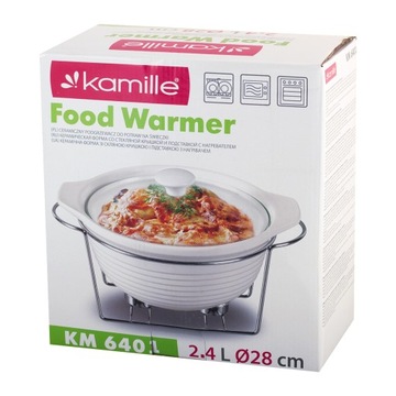 NACZYNIE z PODGRZEWACZEM żaroodporne CERAMICZNE pokrywka KAMILLE 2,4 L