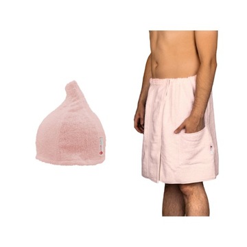 ZESTAW DO SAUNY KILT MĘSKI COPERTINA RĘCZNIK FROTTE CZAPKA LINGUA J.RÓŻOWY