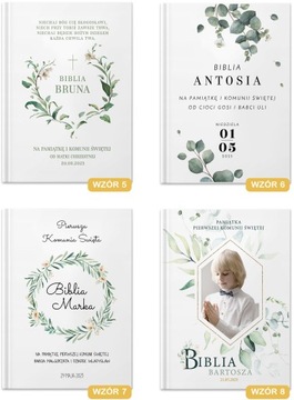 BIBLIA z imieniem prezent na Komunię Pamiątka I Komunia Święta RÓŻNE WZORY