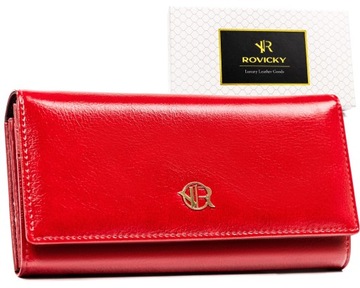 Rovicky elegancki portfel damski skórzany duży na prezent