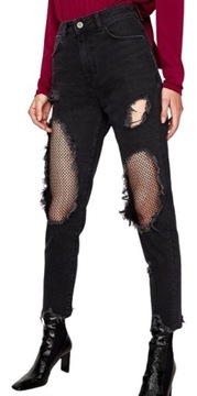 Jeansy spodnie z dziurami mom fit Zara czarne r.36