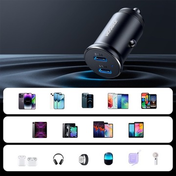 АВТОМОБИЛЬНОЕ ЗАРЯДНОЕ УСТРОЙСТВО JOYROOM MINI 30 Вт, 2x USB-C PD, МЕТАЛЛ