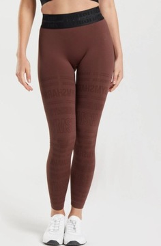GYMSHARK LEGGINSY SPORTOWE DŁUGIE Z NAPISAMI BORDOWE S 1Z0G4_E*