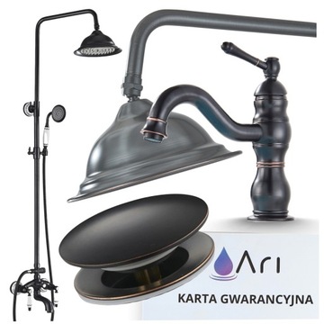Bateria Umywalkowa Stojąca z Obrotowa Wylewka Kran Retro Zestaw Do Łazienki