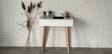 БЕЛЫЙ СКАНДИНАВСКИЙ ТРУДАМНЫЙ СТОЛИК НА ДЕРЕВЯННЫХ НОЖКАХ, MAT 75