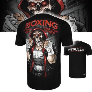 PITBULL T-SHIRT KOSZULKA MĘSKA NADRUK BOXING 19 BAWEŁNA 190g CZARNA 3XL
