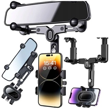 MOCNY UCHWYT NA TELEFON NA LUSTERKO WSTECZNE SAMOCHODOWY AUTA REGULOWANY