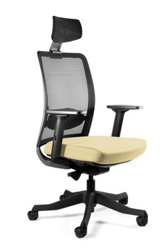 Fotel Obrotowy ANGGUN Kremowy Unique Biurowy Ergonomiczny Siatka Tkanina