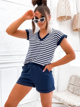 КОМПЛЕКТ БЛУЗКИ КОРОТКИЕ ШОРТЫ ХЛОПКОВЫЕ ЦВЕТА ШОРТЫ В ПОЛОСКУ S / 36