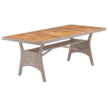 Stół ogrodowy duży rattan akacja 190x90x74 beżowy