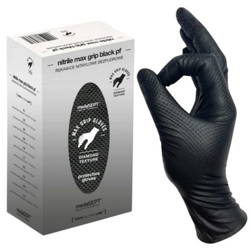 RĘKAWICZKI NITRYLOWE RĘKAWICE BEZPUDROWE 100 SZTUK M MAX GRIP BLACK MEDASEP