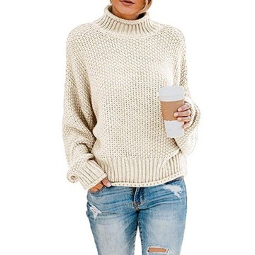 Jesień/zima luźny sweter z golfem plus size