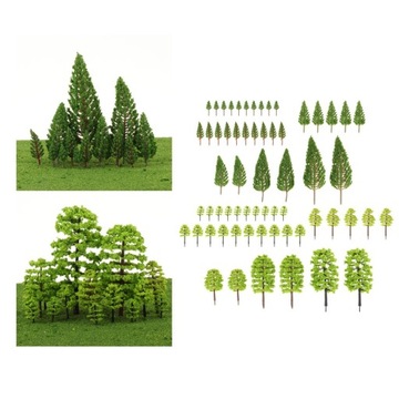 Миниатюрные модели деревьев желтого и зеленого цвета.