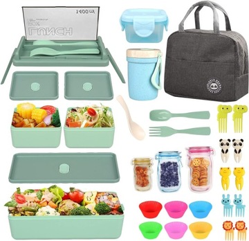 32w1 ŚNIADANIÓWKA LUNCHBOX POJEMNIK BOX BENTO Z BIDON I TORBA - 1400ML