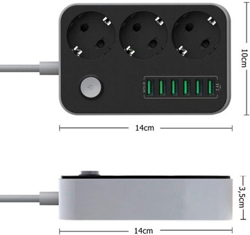 УДЛИНИТЕЛЬ ПИТАНИЯ НА 3 РОЗЕТКИ С ПОРТОМ USB Х 6 ШТ. ДЛУГА 1,8 М