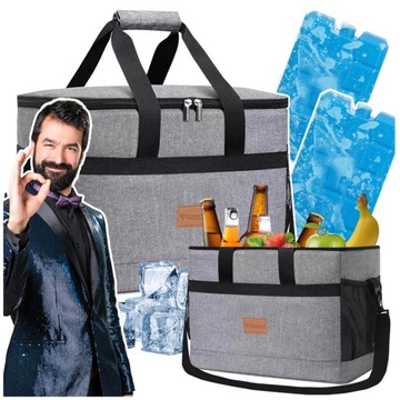 СУМКА ДЛЯ ХОЛОДИЛЬНИКА ДЛЯ ТУРИСТИЧЕСКОГО ПИКНИКА 20 Л + НАБОР 2 МОРОЗИЛЬНЫХ ВСТАВКИ