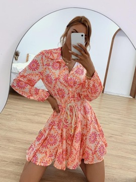 ПЛАТЬЕ-РУБАШКА С ЦВЕТОМ МИНИ-РУБАШКА С УЗОРОМ SHEIN M