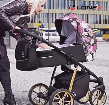 Детская коляска 3в1 LONEX PAX ROSE с цветами Черно-золотое кресло COSMO.