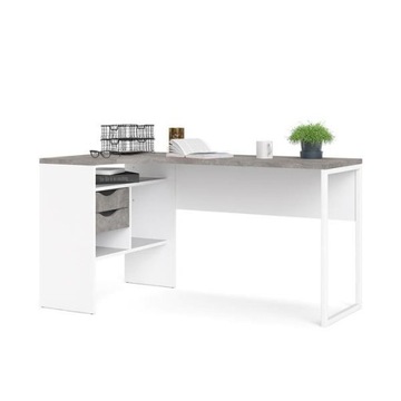 BIURKO NAROŻNE minimalizm biały + beton Z PÓŁKAMI 145 cm x 81 cm FUNCTION
