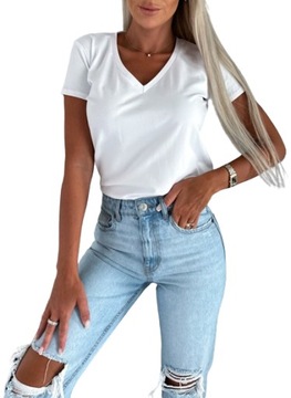 T-SHIRT KOSZULKA BLUZKA V DEKOLT T-SHIRT BAWEŁNA BLUZKA CASUAL M/L T23