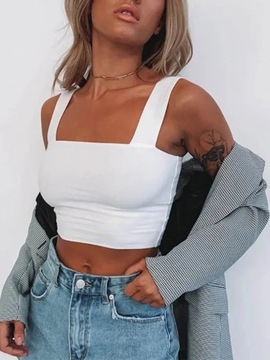 Square Neck Sleeveless Summer Crop Top White Women