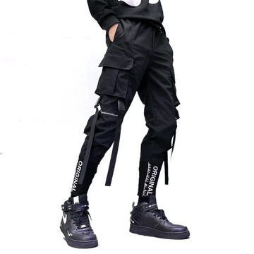 Hip Hop Men Ribbons Cargo Pants Fashion Harajuku 2