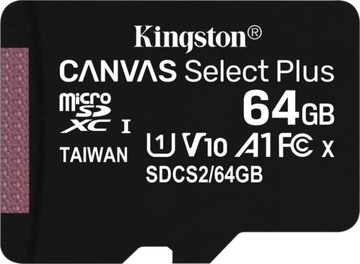 Карта microSDXC KINGSTON Canvas Select Plus емкостью 64 ГБ