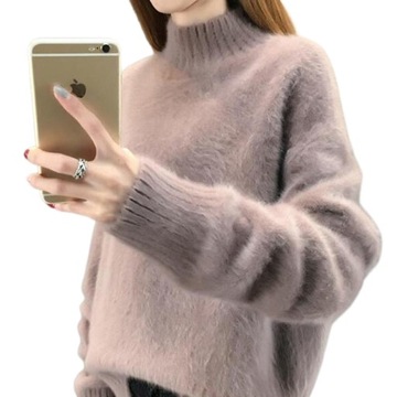 Zimowy puszysty sweter damski sweter Vintage gruby