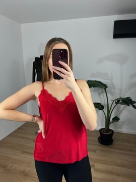 ТОП с V-образным вырезом, кружево, ресницы, КРАСНАЯ блузка