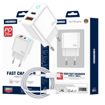 Ładowarka JELLICO EU11 PD 20W z Portem USB-C Zestaw z kablem do iPhone