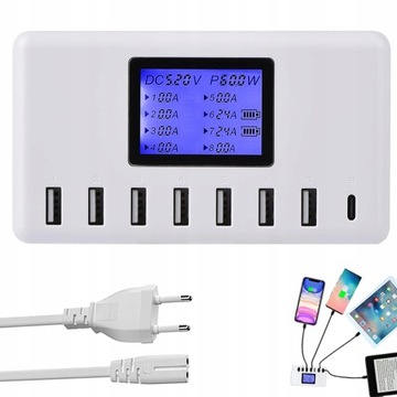 Зарядное устройство HUB Зарядная станция 8 портов USB Type-C