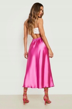 WYSOKI STAN BOOHOO 36 RÓŻOWA SATYNOWA SPÓDNICA MIDAXI